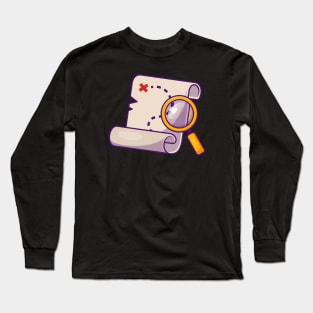 Treasure Map With Magnifying Glass Cartoon Long Sleeve T-Shirt